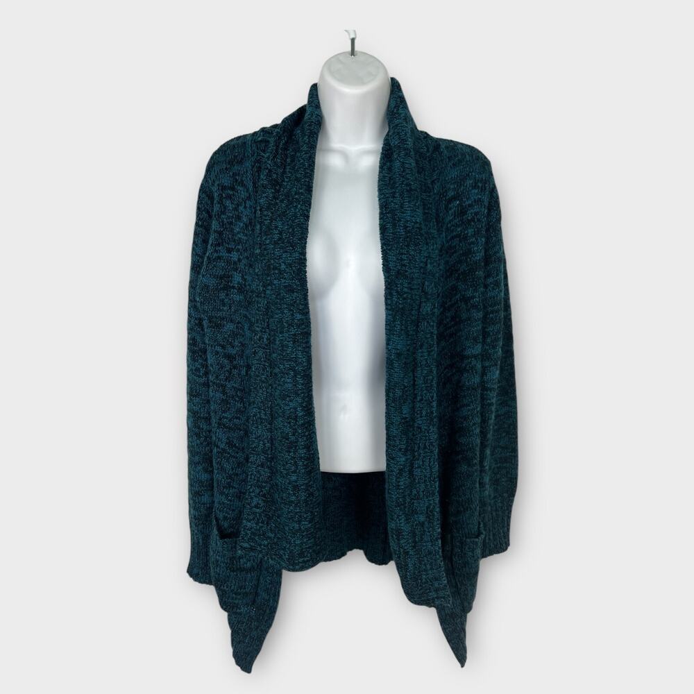 Open‎ Front Chunky Blue Heather Knit Sweater Cardigan Pockets Womens Medium